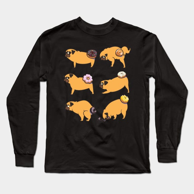 Pug Donuts Long Sleeve T-Shirt by huebucket